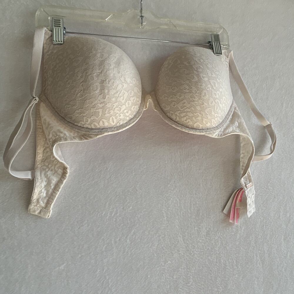 PINK Wear Everywhere Underwire Push-Up Lace Bra Adjustable White Leopard 36DD